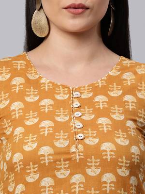 Yellow printed cotton cotton-kurtis 5