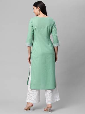 Green plain cotton cotton-kurtis 2
