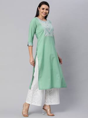 Green plain cotton cotton-kurtis 3
