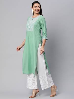 Green plain cotton cotton-kurtis 4