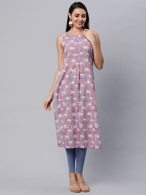 Dark-baby-pink printed cotton cotton-kurtis 1