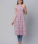 Dark-baby-pink printed cotton cotton-kurtis