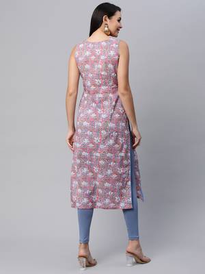 Dark-baby-pink printed cotton cotton-kurtis 2