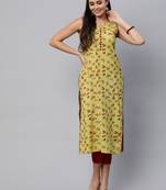 Yellow printed cotton cotton-kurtis