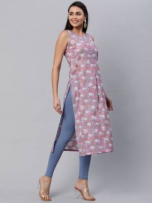 Dark-baby-pink printed cotton cotton-kurtis 3