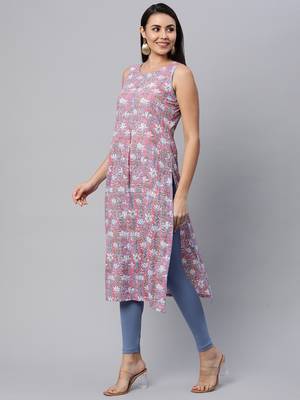 Dark-baby-pink printed cotton cotton-kurtis 4