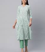 Green printed cotton cotton-kurtis