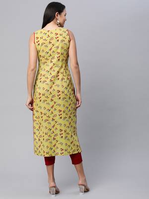 Yellow printed cotton cotton-kurtis 2