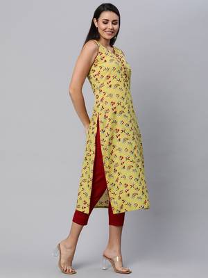 Yellow printed cotton cotton-kurtis 3