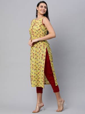 Yellow printed cotton cotton-kurtis 4