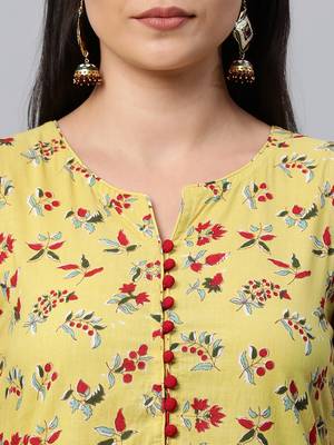 Yellow printed cotton cotton-kurtis 5