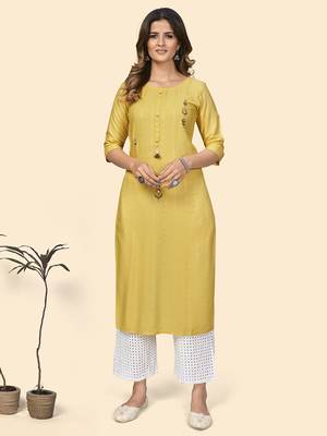 Vbuyz Women'S Sequence & Hand Work Straight Viscose Yellow Stitched Kurta 1