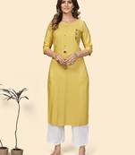 Vbuyz Women'S Sequence & Hand Work Straight Viscose Yellow Stitched Kurta