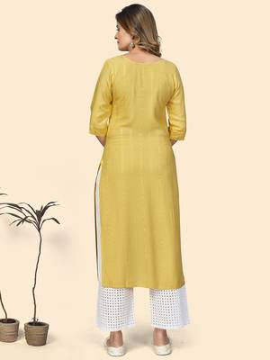 Vbuyz Women'S Sequence & Hand Work Straight Viscose Yellow Stitched Kurta 3