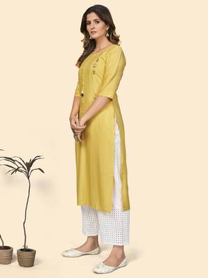 Vbuyz Women'S Sequence & Hand Work Straight Viscose Yellow Stitched Kurta 4