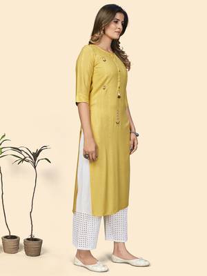 Vbuyz Women'S Sequence & Hand Work Straight Viscose Yellow Stitched Kurta 5