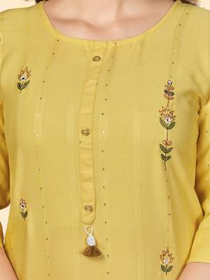 Vbuyz Women'S Sequence & Hand Work Straight Viscose Yellow Stitched Kurta 7