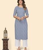 Vbuyz Women'S Print & Mirror Work Straight Viscose Blue Stitched Kurta