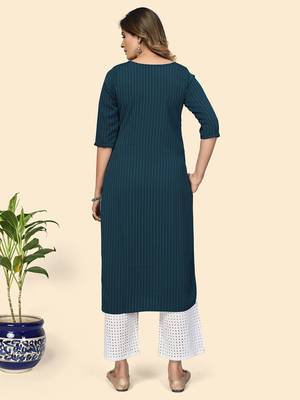 Vbuyz Women'S Print & Hand Work Straight Viscose Dark Aqua Stitched Kurta 3