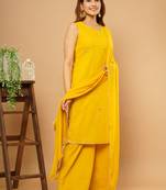 Mustard embroidered cotton cotton-kurtis