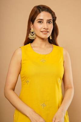 Mustard embroidered cotton cotton-kurtis 2