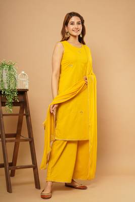 Mustard embroidered cotton cotton-kurtis 3