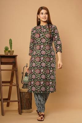 Black printed cotton cotton-kurtis 1