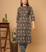 Black printed cotton cotton-kurtis