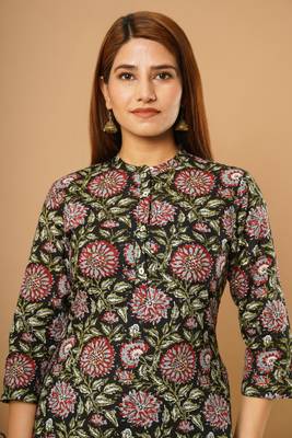 Black printed cotton cotton-kurtis 3