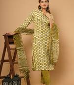 Green printed cotton cotton-kurtis