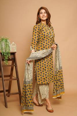 Mustard printed cotton cotton-kurtis 1