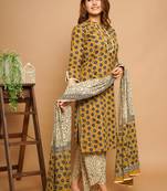 Mustard printed cotton cotton-kurtis