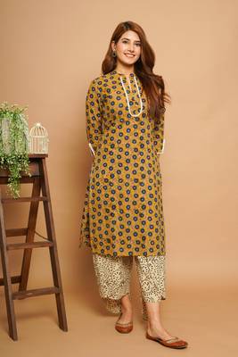 Mustard printed cotton cotton-kurtis 2