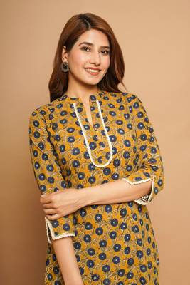 Mustard printed cotton cotton-kurtis 3