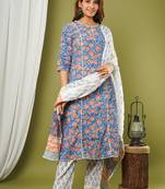 Blue printed cotton cotton-kurtis