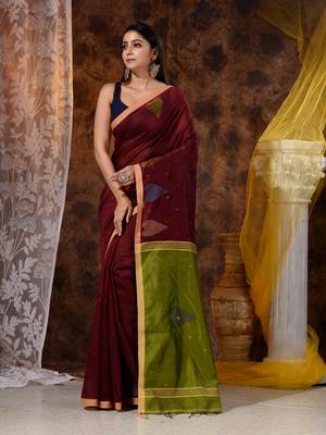Maroon hand woven art silk saree with blouse 1