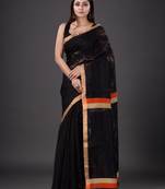 Black hand woven pure silk saree with blouse