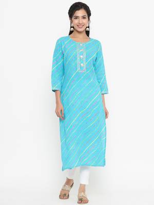 Aqua-blue printed rayon kurtas-and-kurtis 1