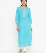 Aqua-blue printed rayon kurtas-and-kurtis