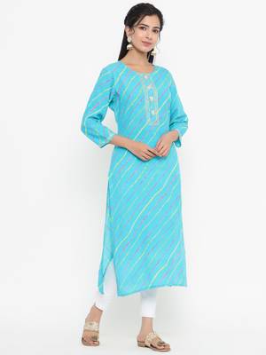 Aqua-blue printed rayon kurtas-and-kurtis 2
