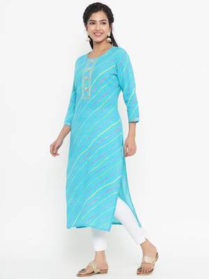 Aqua-blue printed rayon kurtas-and-kurtis 4