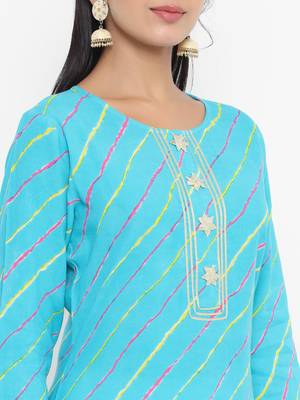 Aqua-blue printed rayon kurtas-and-kurtis 5