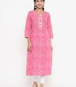 Pink printed rayon kurtas-and-kurtis
