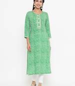 Green printed rayon kurtas-and-kurtis