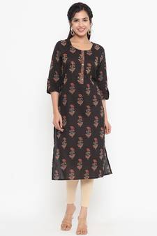 Black printed cotton kurtas-and-kurtis