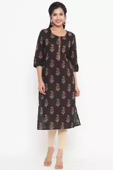 Black printed cotton kurtas-and-kurtis