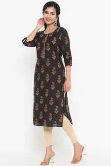 Black printed cotton kurtas-and-kurtis