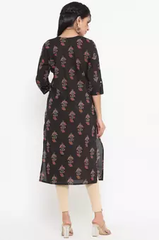 Black printed cotton kurtas-and-kurtis