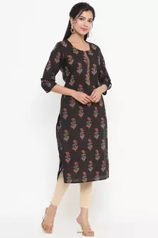 Black printed cotton kurtas-and-kurtis