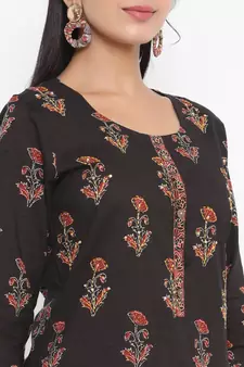 Black printed cotton kurtas-and-kurtis